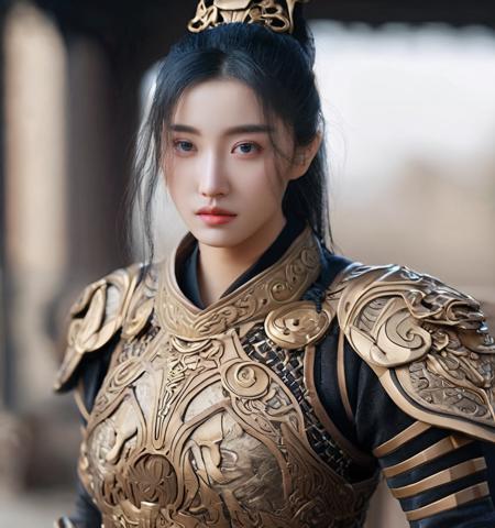 03596-2583883827-_lora_Qige中国甲胄(Chinese_armor)SDXL_v1.0_0.6_,a 25 year old chinese girl,realistic,Qxjia,solo,Background of ancient Chinese cities.png